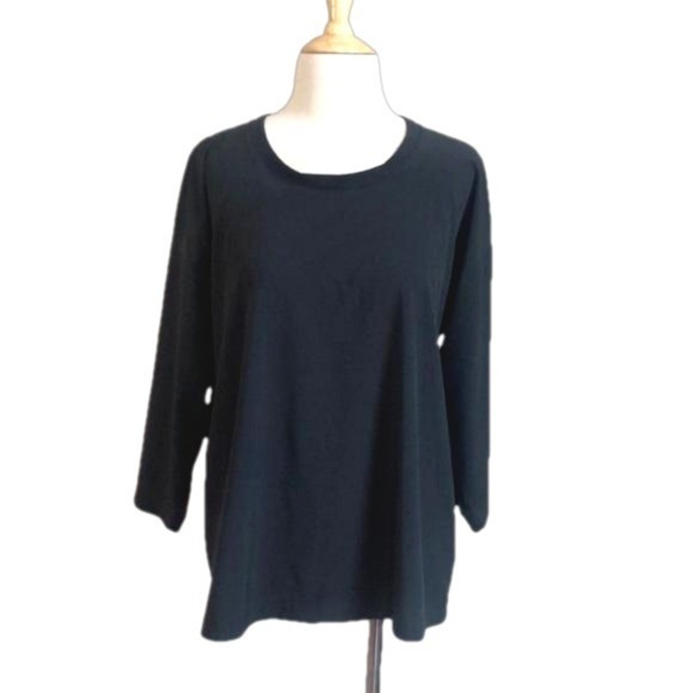 J. JILL FIT Women's Medium Black 3/4 Sleeve Top Activewear Boxy Classic Stretchy
